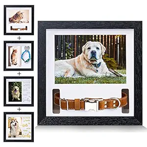 GOMALL Pet Memorial Picture Frame, Pet Collar Keepsake Frame for Loss of Dog or Cat, Includes 5 Card Stock Display, Best Gift for Pet Owner or Pet Lover (Black)