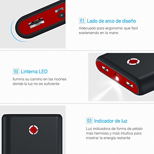 Versi  n Mejorada  Poweradd Pilot X7 20000mAh Cargador M  vil Port  til Bater  a Externa Power Bank para iPhone iPad Cable de Apple no Incluido  Dispositivos de Samsung y M  s Reciente iPhone7 Color-Negro y Rojo