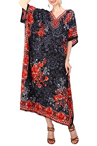 Miss Lavish London Mujeres caftán de Londres túnica Kimono Libre tamaño Largo Vestido de Fiesta para Loungewear Vacaciones Ropa de Dormir Playa Todos los días Cubrir Vestidos Negro EU 52-56