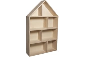 Rayher Holz-Setzkasten Haus, zum Hängen oder Stellen, 30 x 50 x 8 cm, 8 Fächer, mit Wandhaken, individuell gestaltbar, 62611000, Elfenbein