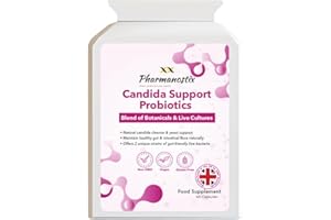 Pharmanostix Candida Support Probiotics – 60 Vegan Capsules | All-in-One Yeast & Gut Health Supplement for Women | 15 Active Ingredients & 200 Million Live Cultures | UK Made