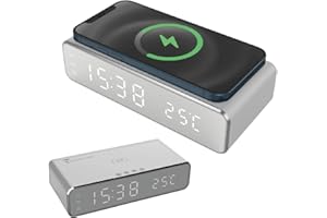 TECHMADE Sveglia Digitale con Ricarica Wireless, Sveglia con Allarme con Timer, Display LED Regolabile Luce notturna, Ricarica per iPhone, Samsung, Huawei e Altri (SILVER)