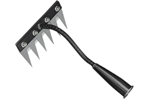 MAGIDEAL Rateau de Désherbage, Rateau Jardin, Rateau Bertaus, Outillage de Jardin, Râteau de Désherbage de Jardin en Acier Au Carbone, Outil Manuel des Mauvaises Herbes Remover, Griffe de Jardin, 6 Dents