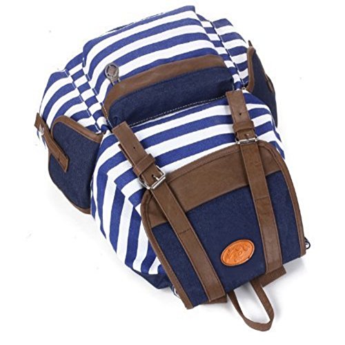 BESTOPE® Neu Modische Unisex Canvas Schultasche Rucksack Super Streifen Schule Hochschule Laptop-Tasche Schulrucksack Daypack Wanderrucksack Schultasche Rucksack für Mädchen Jungen Studenten (Blau) - 2