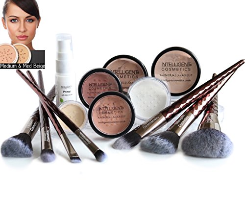 MEDIUM SKIN Bare Naked Skin Profi Mineral puder, 14 Stück Set, Make-up für alle Hauttypen mit, SPF 15, ohne Füllstoffe, ohne Talc, Farbton mittel, Gesichtspuder mit Mineralien, Intelligent Cosmetics®