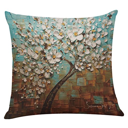 MSTAR Patrón de Estilo de árboles Retro Impreso Almohada de 50 x 50 cm Lino algodón Transpirable Funda de cojín, Algodón - Lino, Munster E, 50 x 50 cm
