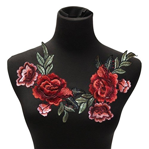 SevenMye 2 Stickerei Pfingstrose Blume nähen auf Patch-Abzeichen gestickte Blumenkragen-Fehlschlag-Kleid-Beutel Applique - 5