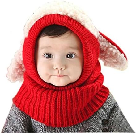 FALAIDUO Baby Kids Girls Boys Warm Woolen Coif Hood Scarf Caps Hats (Red)