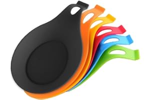 DULKET 6PCS Silicone Spoon Rests,Kitchen Scoop Bracket Stand,Flexible Reusable Spoon Shovel Chopsticks Holder,Soup Spoon Shape Heat Resistant Shelf Cooking Spoon Stand Utensil Rest