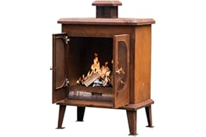 Gardenesque Metal Outdoor Wood Burner Fireplace With Chimney - Rustic Design - Perfect for the Garden - For Patio Heating, Camping & BBQs - Robust & Weather-Resistant - Size: 48D x 74W x 112Hcm