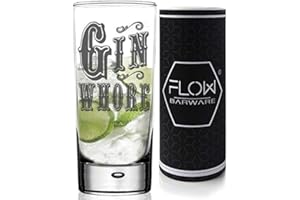 FLOW Barware GIN GLASS - Gin & Tonic HighBall Glass & Gift Tube Set - A Funny Novelty G&T Gift For Any Gin Lover