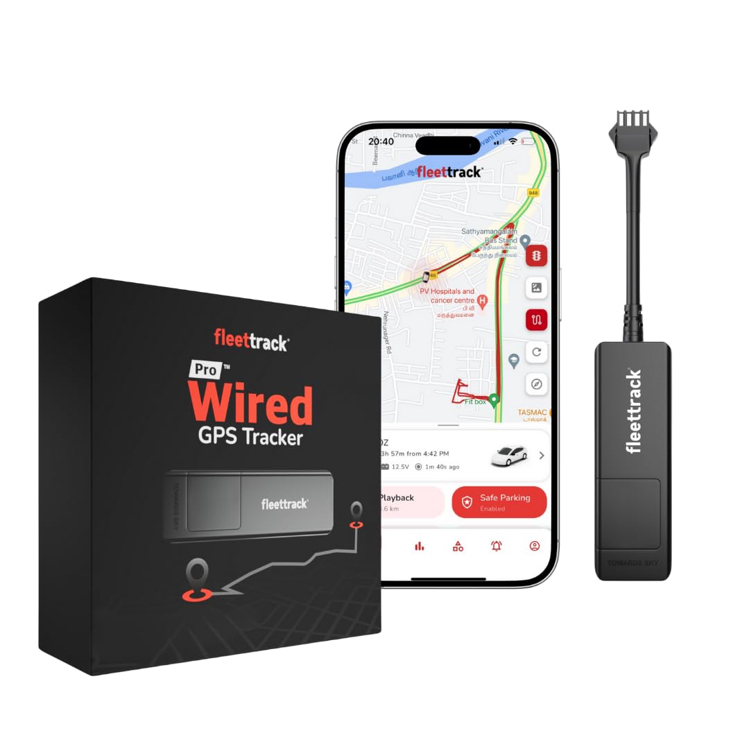 Fleettrack Pro (with 1 Month SIM Recharge) - Wired GPS Tracker for Car, Bike, Scooty, EV, Trucks | Live Location, Instant Engine ON/Off Alerts, Theft Alarms with Next-Gen Mobile App
