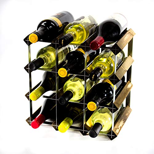 Cranville Wine Racks Clásica 12 Botellas Roble Oscuro gebeiztem Madera y Metal Galvanizado Botellero Incluso assembley