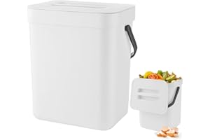Zyluniy Bidone per compost da cucina, 3 l, biometrica da cucina, piccolo, da appendere, per piano di lavoro, contenitore con coperchio, compostiera per cucina, casa, bagno, camera da letto, bianco
