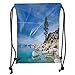 Produktbild GONIESA Drawstring Sack Backpacks Bags,Lake,Clear Dreamy Sky Over Inland Creek Surrounded by Land Liquid Surface of Earth Print,Blue Grey Soft Satin,5 Liter Capacity,Adjustable String Closure,T