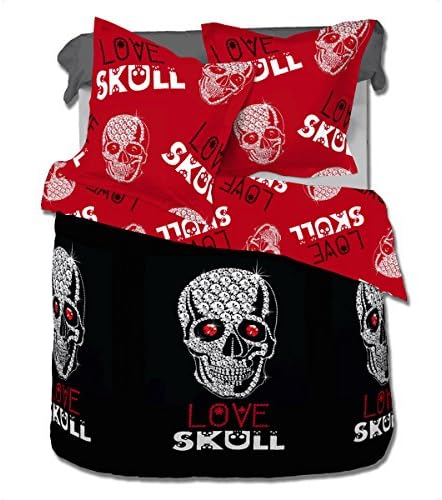 Love Skull - SoulBedroom 100% Cotton Bed Set (Duvet Cover 200x200 & 2 Pillow Cases 65x65 cm) (Double)