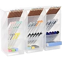 Schreibtisch-Organizer, Stift-Regal für Büro, Schule, Heimbedarf, durchscheinend, Weiß, 3 Regale, 2 Becher, 16 Fächer…