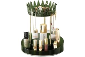 YunNasi 360 Rotating Makeup Organiser Spinning Cosmetic Organiser for Vanity Dresser Bedroom Skincare Cosmetic Organizer Dresser Makeup Organizer for Lipsticks,Jewelery (Green)