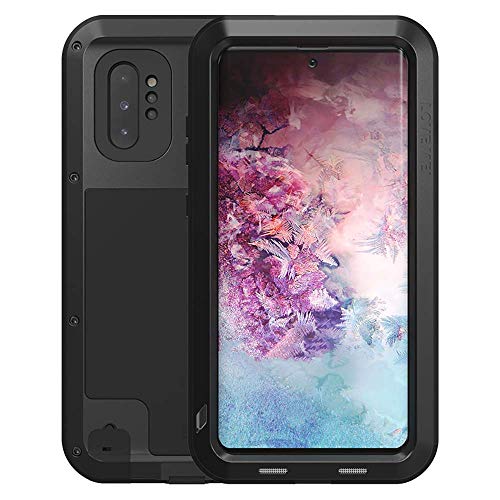 Fonrest Corpo Pieno Custodia per Samsung Galaxy Note10+/Plus 5G, Love Mei 6,8-Pollice Potente Robusto Ibrido Alluminio Metallo Armatura Antiurto Antipolvere Cover Senza Vetro Temperato(Nero)