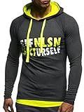 höchster Tragekomfort Leif Nelson Gym Herren Fitness Sweatshirt mit Kapuze Hoodie Langarm Trainingsshirt T-Shirt Training LN06278; Größe XXL, Anthrazit-Gelb