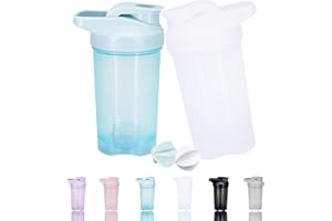 GAISHION Protein Shaker Flasche 500 ml Auslaufsicher, BPA Frei, Eiweiß Shaker für Supplement Shakes mit Sieb & Skala, Fitness Mixer für cremige Whey Proteinpulver Shakes, (Blau+Weiß(2PCS)