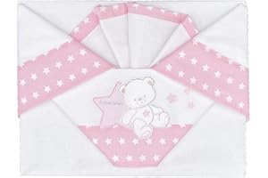 Andy & Helen Parure de lit bébé brodée + Dessous avec élastiques et taie d'oreiller, Rose