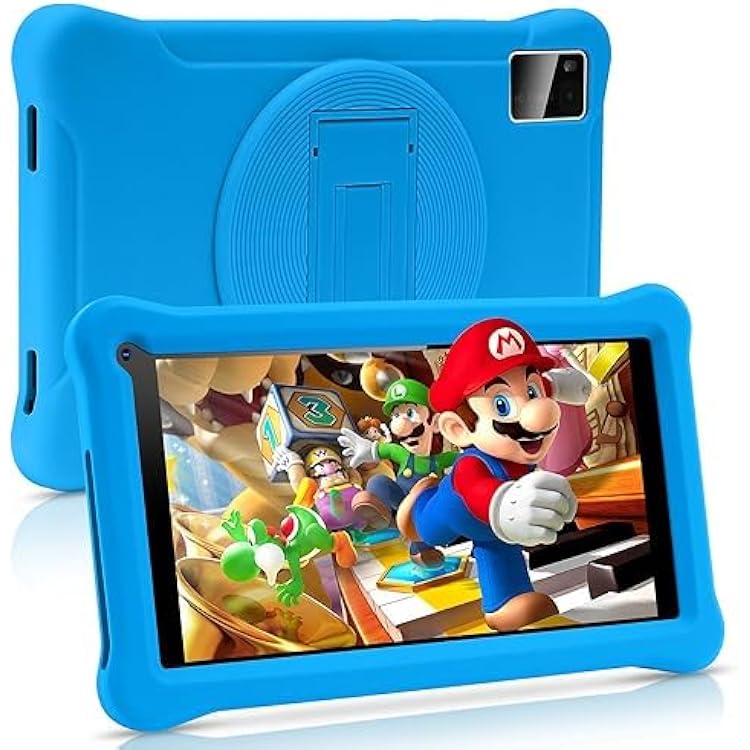Tablette Enfants 7 Pouces Android 12 – Contrôle Parental, Coque Antichoc, Apps Éducatives, Double Caméra, Bleu