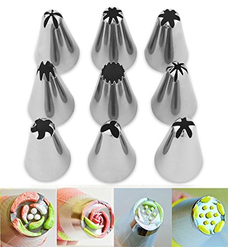 Magic Zone 30 in 1 Kuchen Dekorieren Zubehör, 24 Stück Professionelle Edelstahl DIY Vereisung Tipp Set Tools mit 4 wiederverwendbaren Kuppler & 2 Größen wiederverwendbare Silikon-Kuchen Dekorieren Gebäck Taschen im Aufbewahrungsetui - 3