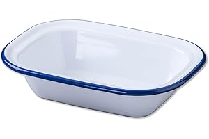 Zenker Enamel Small Oblong Pie Dish, Vintage Design, Suitable for Oven and Stove, Dishwasher Safe, Oven Tray, Enamel Cookware, Traditional Pie Tin, 22x16.5x5cm, White & Blue