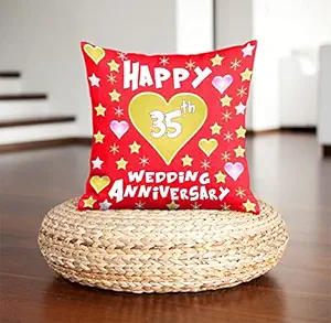 DreamVio Happy 35th Anniversary Pillow,Cushion for Gifting on Birthday's & Wedding to Couple,Husband, Wife, Friends Color : Red (12 x 12 inch)