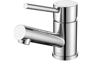 Tondiy Rubinetto Bagno Lavabo, Miscelatore in Acciaio Inox 304, Monocomando per Lavandino ad Angolo, Rubinetti Piccolo Acqua Calda e Fredda, Aeratore Rimovibile, Cromo
