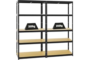 PROREGAL Mega Deal 2X Étagère Charge Lourde Slim Elephant S | HxLxP 180x90x45cm | 5 Niveaux | 350kg par Niveau | Noir | Lot d'étagères Robustes de Garage, Atelier, Cave, sous-Sol, Stockage, Rangement