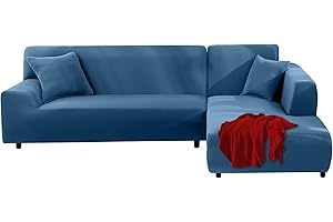 FIGOOO Copridivano con Penisola Elasticizzato di Sinistra Destra Copridivano Angolare Antigraffio Universale Spandex Fodere per Divano con Chaise Lounge a Forma di L(2 Posti+2 Posti,Aqua Blue)