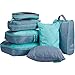 Produktbild LANGRIA Kleidertaschen Set 7 Packtaschen Reisetaschen Wäschebeutel Schuhbeutel für Reise, Seesäcke, Handgepäck und Rucksäcke (Grün und Grau)