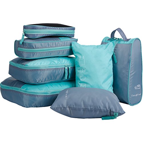 Preisvergleich Produktbild LANGRIA Kleidertaschen Set 7 Packtaschen Reisetaschen Wäschebeutel Schuhbeutel für Reise, Seesäcke, Handgepäck und Rucksäcke (Grün und Grau)