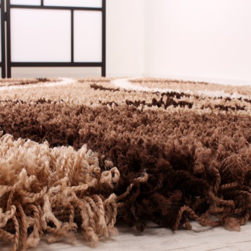 Shaggy Teppich Hochflor Langflor Gemustert in Braun Beige Creme, Grösse:160×220 cm - 4