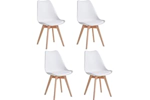 JZGORC Set di 4 Sedie da Sala da Pranzo, Sedie da Cucina Nordica, Sedie da Ufficio con Gambe in Faggio Massello per Camera da Letto, Soggiorno, Cucina - Bianco