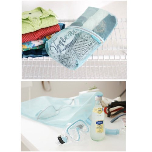 FakeFace 4er-Set Polyester Netz Stil Wäsche Organizer Tasche Aufbewahrungstaschen Kleidertasche Schminktasche Beautycase Gepäcktaschen Set für Koffer Packing Cubes Koffertaschen für Angenehme Reise (Blau) - 4