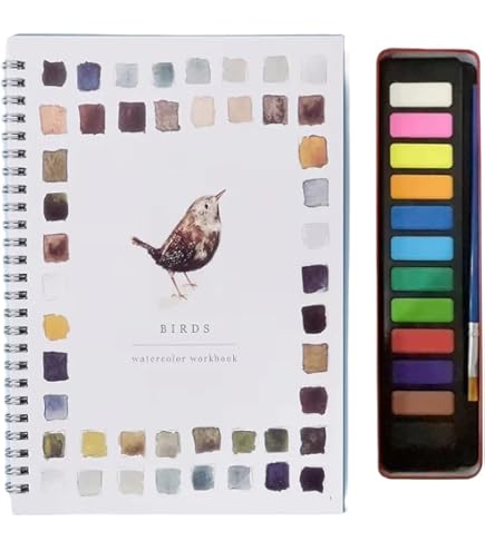 KutaKuta Carnet D'Aquarelle 12 Couleurs Avec Pinceau - Livre D'Exercices Pour Adultes, Ados & Enfants - Idée Cadeau Créatif