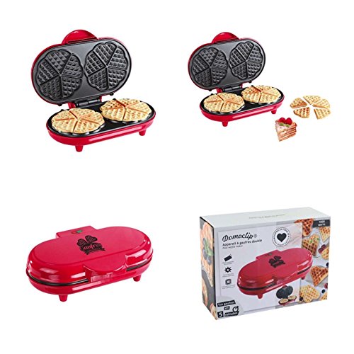 Doppel-Waffeleisen für Herz-Waffeln (Waffelautomat, Herzform, Antihaft-Beschichtung, starke 1000 Watt, rot)