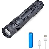 Tanouve Torcia LED Ricaricabile, Torcia IPX5 Impermeabile, 5 Modalità, Zoom, Con Ricaricabili 18650 Batterie, Torcia Portatil