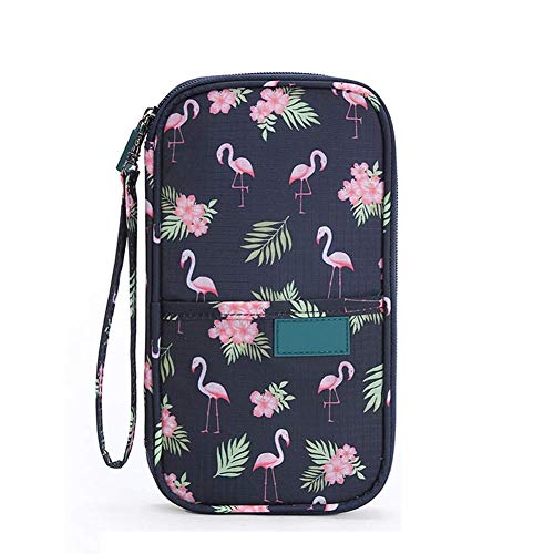 Yvonnelee Pratica borsa per biglietti da viaggio da uomo e da donna con chiusura lampo per monete, penne, carte di credito, biglietti aerei e passaporto, fenicottero (Blu) - Holder2017060703