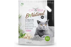 Cat&Rina BeNatural, lettiera per gatti al tofu da 10 l Agglomerante e Vegetale. Fino a 60 giorni di utilizzo. Si smaltisce nell'organico o nel wc. Sabbia gatti anti odore Carboni Attivi