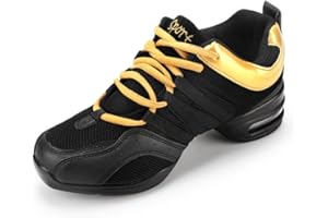 Padgene Women's Jazz Shoes Trainers Lace Up Cushion Breathable Ladies Split Sole Walking Dance Sports Shoes