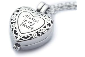 MCJKP Cremation Jewellery Urn Necklace for Ashes Charm Heart Pendant Necklaces Inside Small Gold Cylinder Always in My Heart Carved Keepsake Memorial Necklace Urns for Human Pets Ashes