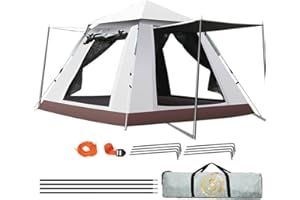 HOMRIA-APPLIANCE Instant Pop-up Camping Tent, Waterproof Family Dome Tent, Family Full Size Tent with Removable Rain Fly, 2 Mesh Windows, 2 Zipper Doors and Carry Bag, Portable Awning for Hiking (White, S)