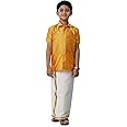 RAMRAJ COTTON Boys Silk Cotton Shirt with Adjustable Dhoti