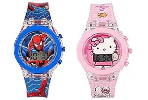 SHASHIKIRANDigital Watches Combo for Kids Boys & Girls Spiderman and Hello Kitty Glowing Light (Pack of 2)