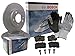 Produktbild Bosch BREMSEN SET HINTEN 2x BREMSSCHEIBE VOLL + 4 BREMSBELÄGE, inklusive Montagehandschuhe - Bremsensatz, Scheibenbremse Bremsen Set, Bremskit, Bremsenkit