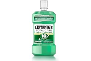 Listerine – Bain de Bouche Total Care Dents et Gencives Goût Plus Léger 0% Alcool (bouteille de 500 ml) – Soin bucco-dentaire 10 en 1 – Bain de bouche sans alcool pour une haleine fraîche durable